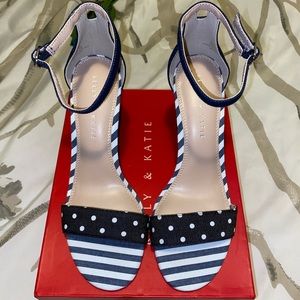 Polka Dot/ Striped Denim Block Heels *BRAND NEW*